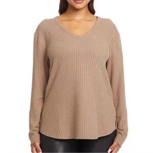 CHAZER Ladies' Waffle V-Neck Thermal SZ|LG- Brown/Cedar Color
